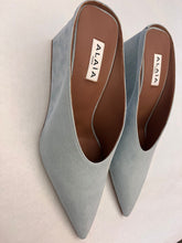 Load image into Gallery viewer, Alaïa - CUBE SUEDE WEDGE MULES - Light Blue