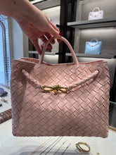 Load image into Gallery viewer, Bottega Veneta - Andiamo Soft Intrecciato Leather Handbag with Sliding Shoulder Strap and Knot Detail - Cameo
