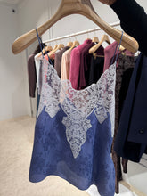 Load image into Gallery viewer, Chloé - Silk Jacquard and Lace Camisole Top - Lilac Navy
