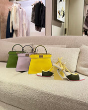 Load image into Gallery viewer, Fendi - Fendi Arco High Heeled Sandals in Dark Green Mesh and Yellow Nappa Leather
