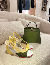 Load image into Gallery viewer, Fendi - Fendi Arco High Heeled Sandals in Dark Green Mesh and Yellow Nappa Leather
