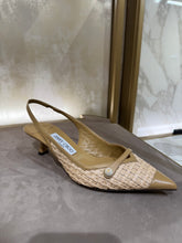 Load image into Gallery viewer, Jimmy Choo - Amita 45 Cappuccino Raffia and Leather Slingback Pumps - Cappuccino/ Natural
