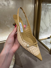 Load image into Gallery viewer, Jimmy Choo - Amita 45 Cappuccino Raffia and Leather Slingback Pumps - Cappuccino/ Natural
