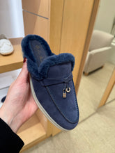 Load image into Gallery viewer, Loro Piana - Charms Walk Babouche Loafers Suede with Shearling Lining - Dark Blue
