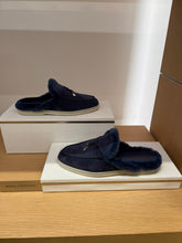 Load image into Gallery viewer, Loro Piana - Charms Walk Babouche Loafers Suede with Shearling Lining - Dark Blue
