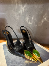 Load image into Gallery viewer, YSL - LOULOU Patent Leather Slingbacks - Black &amp; Green
